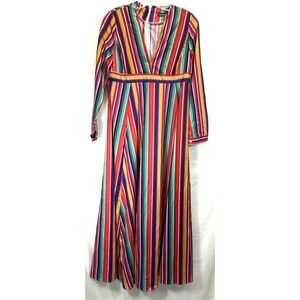 Fashion Mia Women Hi-Waist Maxie Kaftan Dress Size M Multicolor Vertical Striped